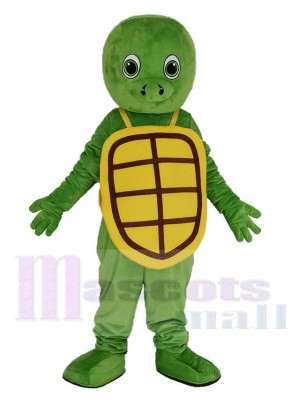 Heureux Vert Tortue avec Jaune Coquille Mascotte Costume