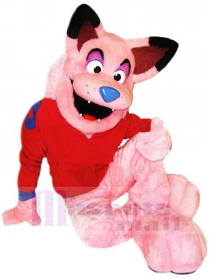 Loup rose Costume de mascotte Animal avec nez bleu