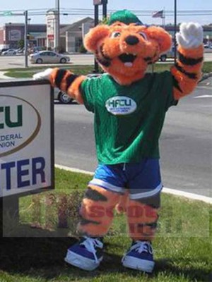 Tigre sportif Costume de mascotte Animal en T-shirt vert