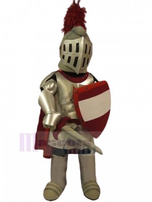 Chevalier spartiate en argent avec bouclier rouge et blanc Costume de mascotte Gens