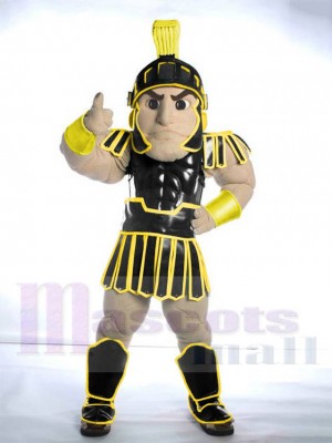 Chevalier de Troie spartiate Sparty Mascotte Costume Personnes portant une armure noire